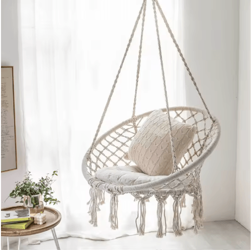 Hanging Cotton Rope Swing Chair with Cushion Indoor Hammock Chair with Hardware Kit