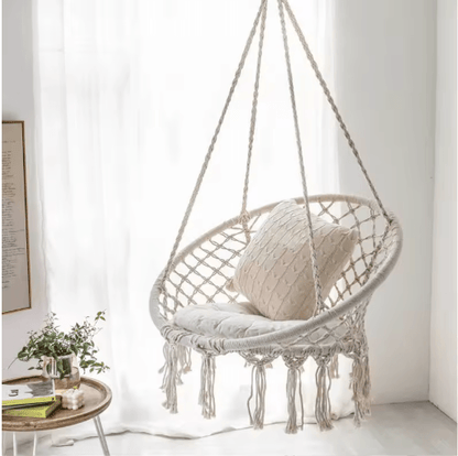 Hanging Cotton Rope Swing Chair with Cushion Indoor Hammock Chair with Hardware Kit