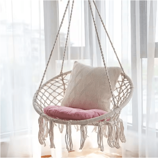 Hanging Cotton Rope Swing Chair with Cushion Indoor Hammock Chair with Hardware Kit