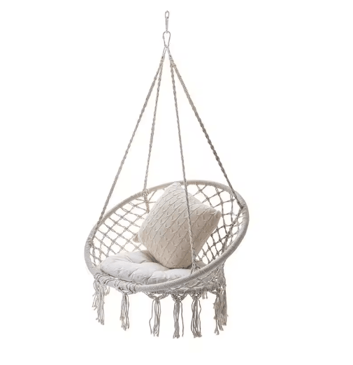 Hanging Cotton Rope Swing Chair with Cushion Indoor Hammock Chair with Hardware Kit