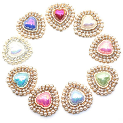 Peach Heart Pearl Rhinestone Charm – Alloy DIY Jewelry Embellishment for Hair Clips, Clothing & Wedding Crafts