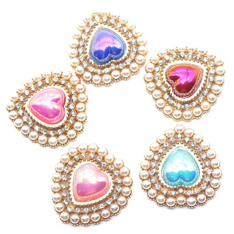 Peach Heart Pearl Rhinestone Charm – Alloy DIY Jewelry Embellishment for Hair Clips, Clothing & Wedding Crafts