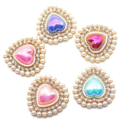 Peach Heart Pearl Rhinestone Charm – Alloy DIY Jewelry Embellishment for Hair Clips, Clothing & Wedding Crafts