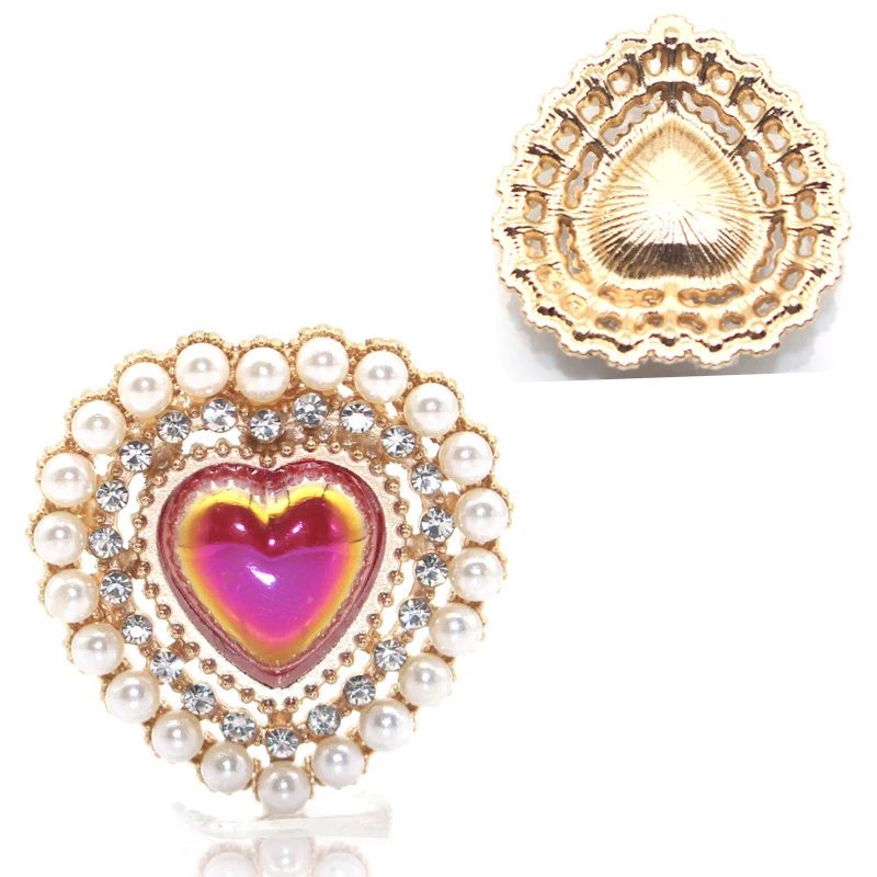 Peach Heart Pearl Rhinestone Charm – Alloy DIY Jewelry Embellishment for Hair Clips, Clothing & Wedding Crafts