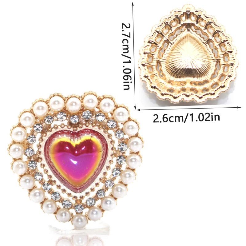 Peach Heart Pearl Rhinestone Charm – Alloy DIY Jewelry Embellishment for Hair Clips, Clothing & Wedding Crafts