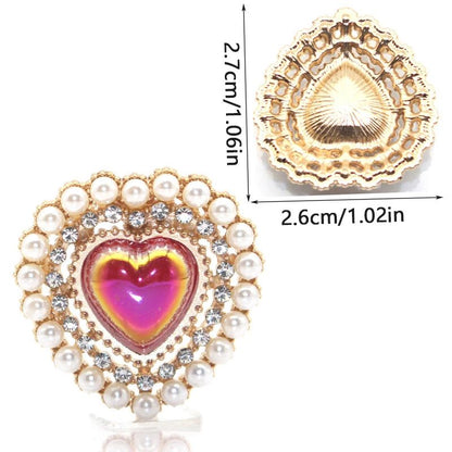 Peach Heart Pearl Rhinestone Charm – Alloy DIY Jewelry Embellishment for Hair Clips, Clothing & Wedding Crafts