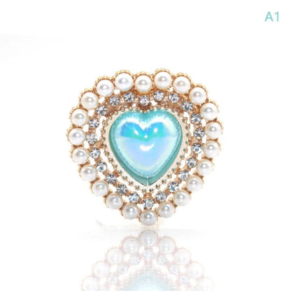 Peach Heart Pearl Rhinestone Charm – Alloy DIY Jewelry Embellishment for Hair Clips, Clothing & Wedding Crafts