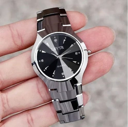 Tungsten Steel Color Quartz Calendar Watch - Elegant Couple's and Student Watch Set