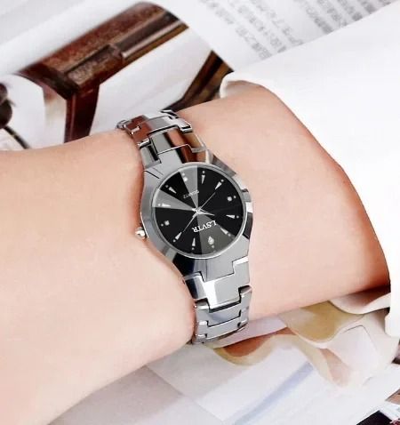 Tungsten Steel Color Quartz Calendar Watch - Elegant Couple's and Student Watch Set