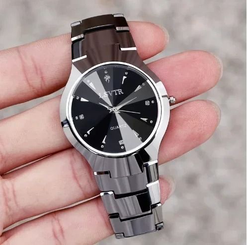 Tungsten Steel Color Quartz Calendar Watch - Elegant Couple's and Student Watch Set