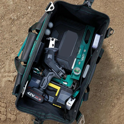 23 Inches Heavy-Duty Waterproof Tool Bag | 1680D Oxford Large Capacity Electrician Storage Tote Wear-Resistant Toolkit