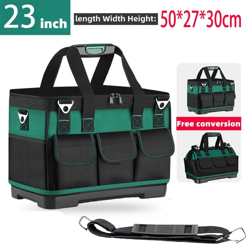 23 Inches Heavy-Duty Waterproof Tool Bag | 1680D Oxford Large Capacity Electrician Storage Tote Wear-Resistant Toolkit