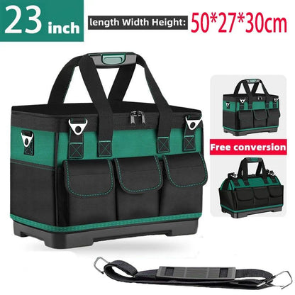 23 Inches Heavy-Duty Waterproof Tool Bag | 1680D Oxford Large Capacity Electrician Storage Tote Wear-Resistant Toolkit