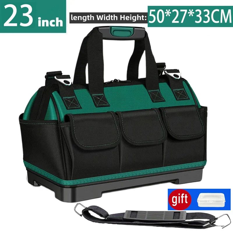 23 Inches Heavy-Duty Waterproof Tool Bag | 1680D Oxford Large Capacity Electrician Storage Tote Wear-Resistant Toolkit