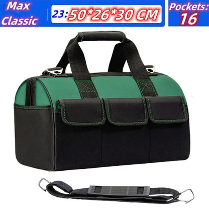 23 Inches Heavy-Duty Waterproof Tool Bag | 1680D Oxford Large Capacity Electrician Storage Tote Wear-Resistant Toolkit