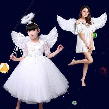 Angel Wings Costume Set with Feather Angel Wings, Halo Headband & Star Wand for Kids and Adults