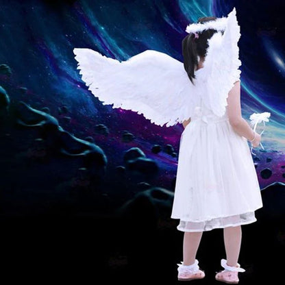 Angel Wings Costume Set with Feather Angel Wings, Halo Headband & Star Wand for Kids and Adults