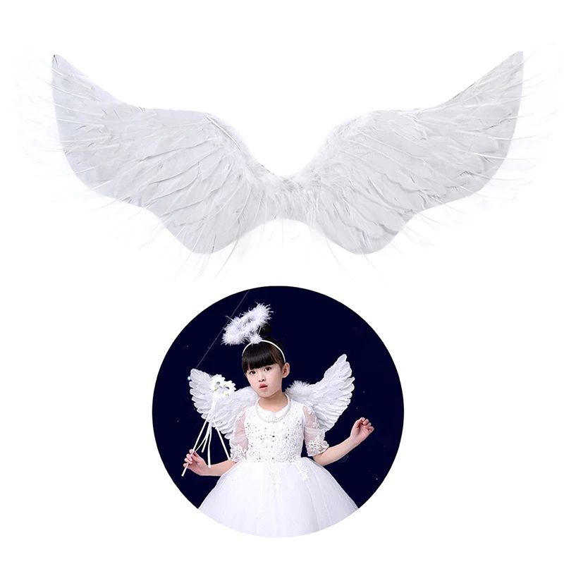 Angel Wings Costume Set with Feather Angel Wings, Halo Headband & Star Wand for Kids and Adults