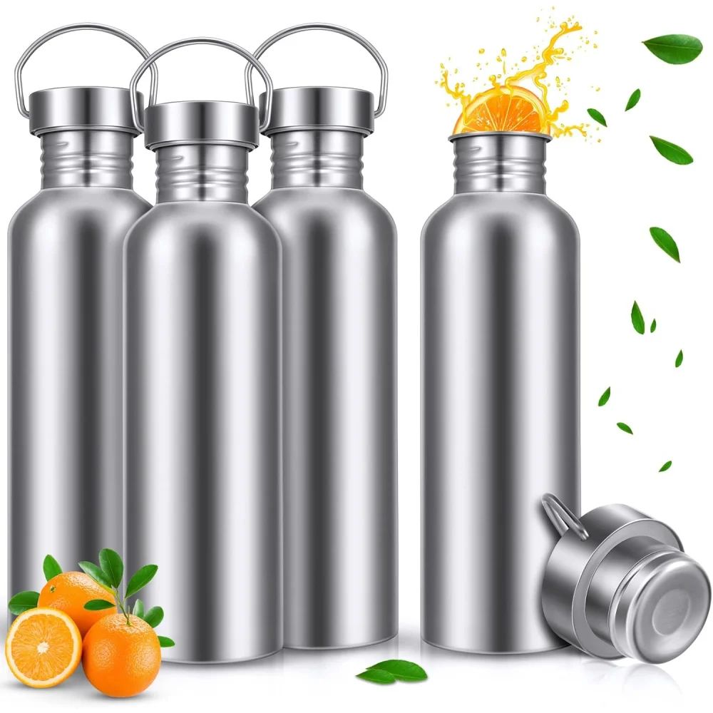 1000ml 304 Stainless Steel Water Bottle, Plastic-Free Wide Mouth, Dishwasher Safe (Single-Wall)
