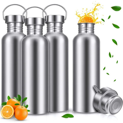 1000ml 304 Stainless Steel Water Bottle, Plastic-Free Wide Mouth, Dishwasher Safe (Single-Wall)