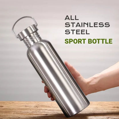 1000ml 304 Stainless Steel Water Bottle, Plastic-Free Wide Mouth, Dishwasher Safe (Single-Wall)