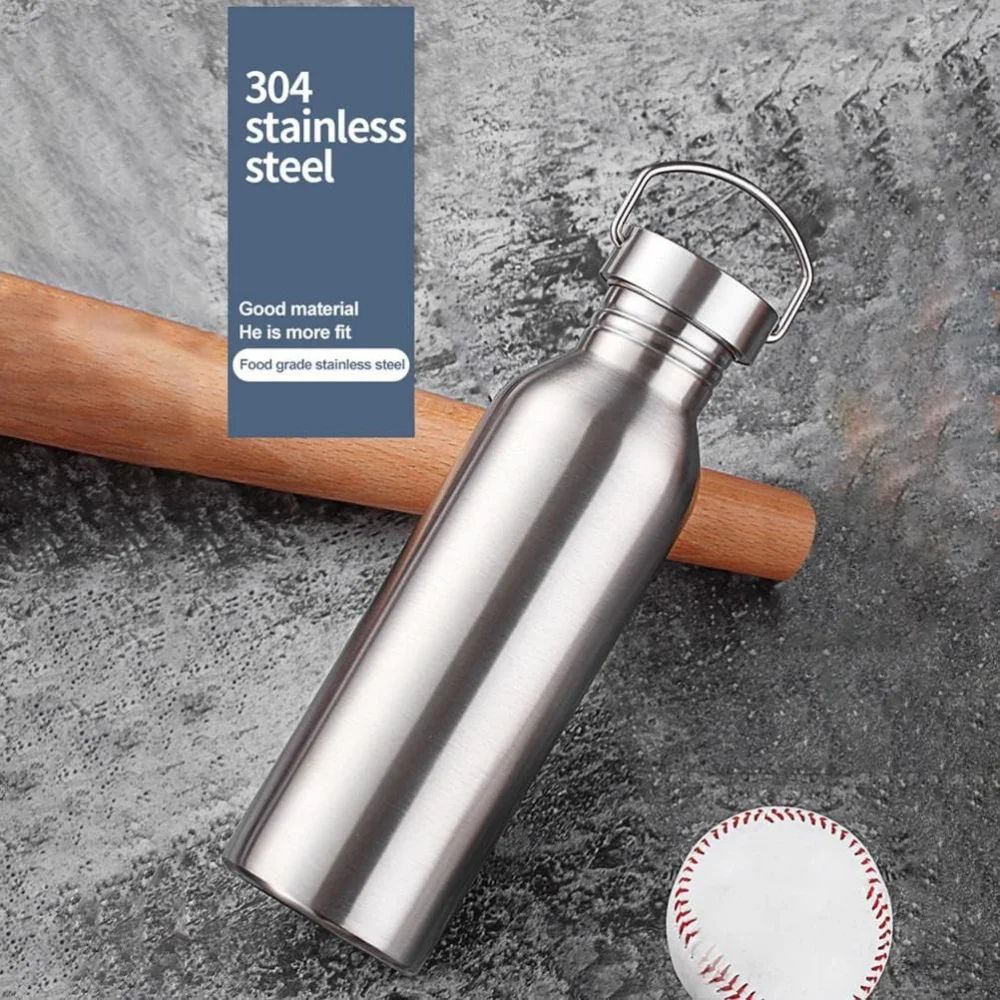 1000ml 304 Stainless Steel Water Bottle, Plastic-Free Wide Mouth, Dishwasher Safe (Single-Wall)