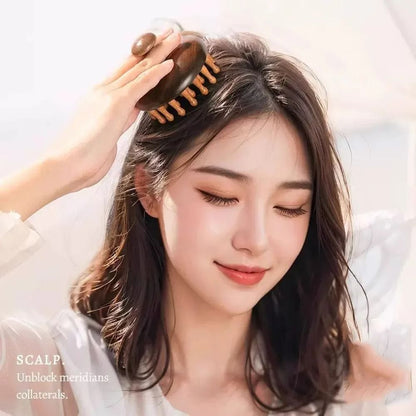 1pc Disc Wooden Scalp & Head Massager – Natural Hair Meridian Massage Comb