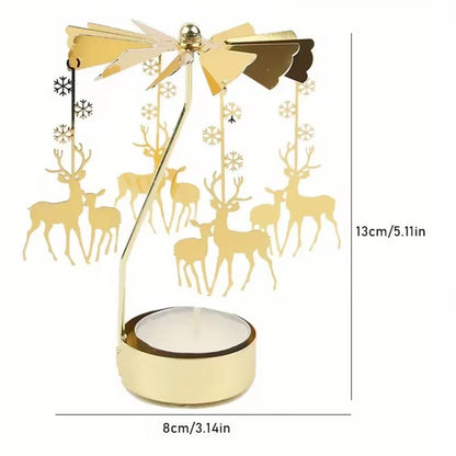 Rotating Christmas Tea Light Candle Holder – Gold Metal Candle Carousel Centerpiece