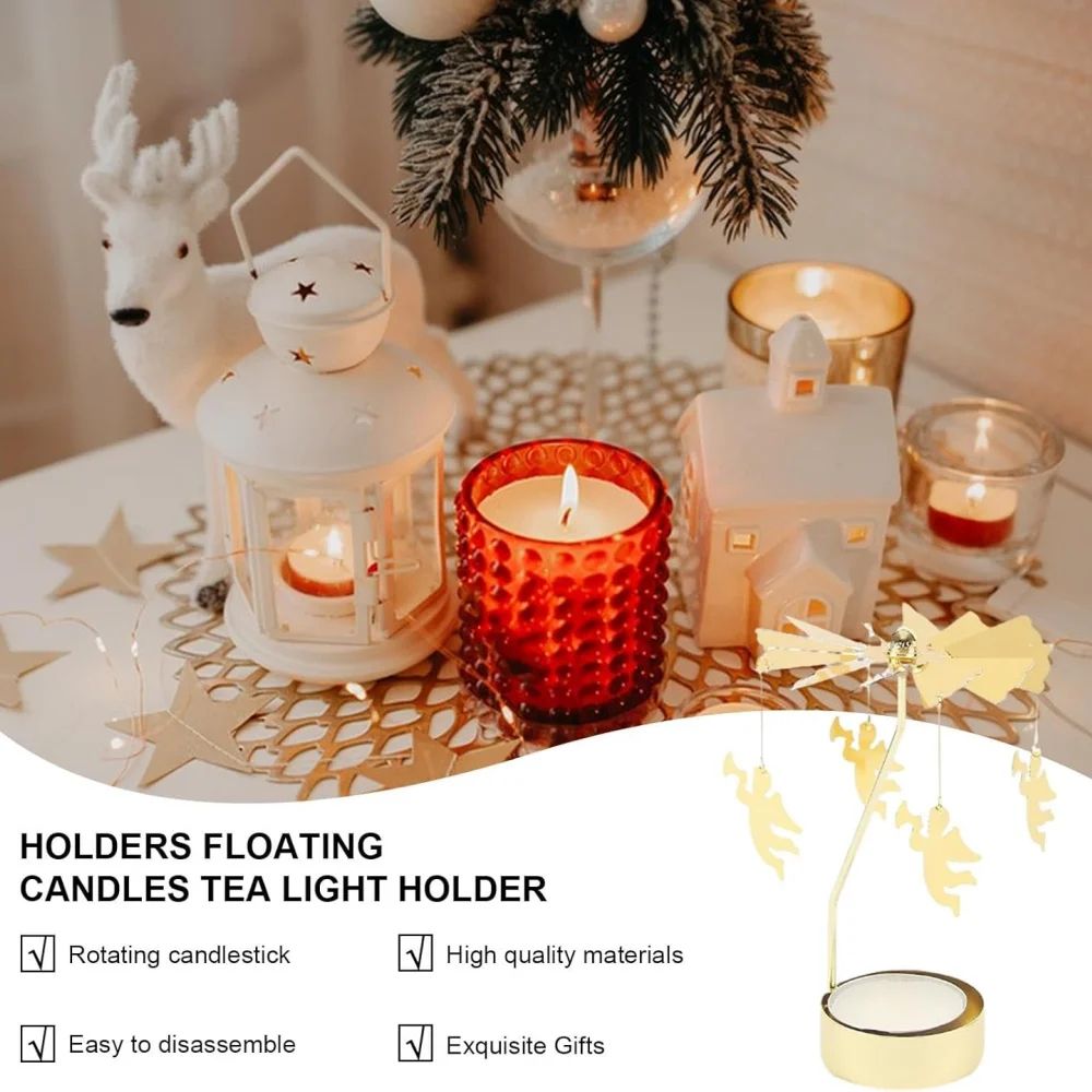Rotating Christmas Tea Light Candle Holder – Gold Metal Candle Carousel Centerpiece