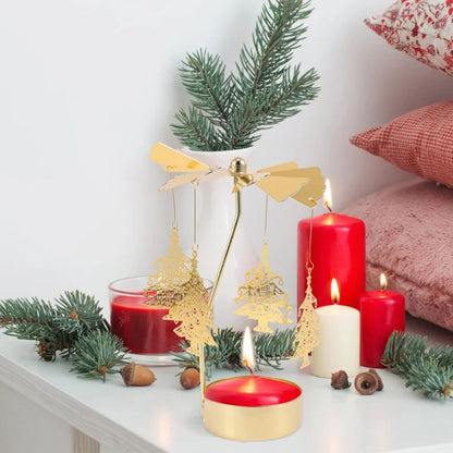 Rotating Christmas Tea Light Candle Holder – Gold Metal Candle Carousel Centerpiece