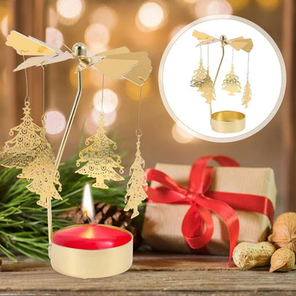 Rotating Christmas Tea Light Candle Holder – Gold Metal Candle Carousel Centerpiece