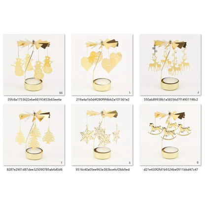 Rotating Christmas Tea Light Candle Holder – Gold Metal Candle Carousel Centerpiece