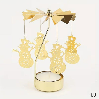 Rotating Christmas Tea Light Candle Holder – Gold Metal Candle Carousel Centerpiece