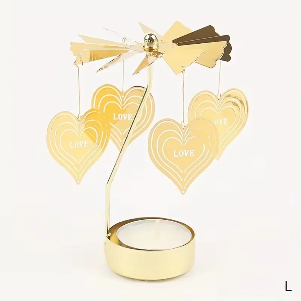 Rotating Christmas Tea Light Candle Holder – Gold Metal Candle Carousel Centerpiece