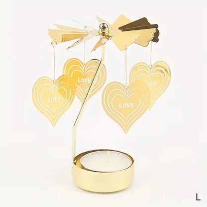 Rotating Christmas Tea Light Candle Holder – Gold Metal Candle Carousel Centerpiece
