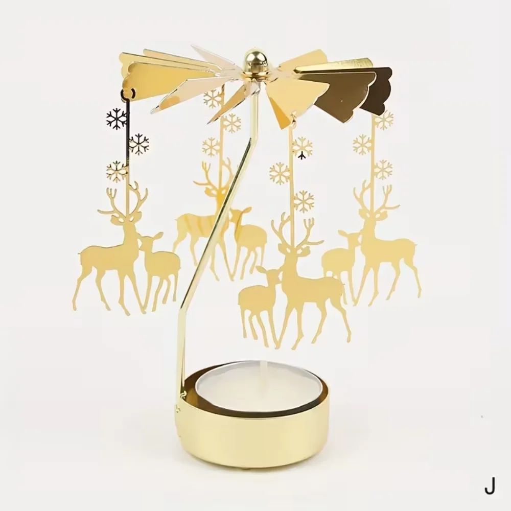 Rotating Christmas Tea Light Candle Holder – Gold Metal Candle Carousel Centerpiece