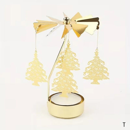 Rotating Christmas Tea Light Candle Holder – Gold Metal Candle Carousel Centerpiece