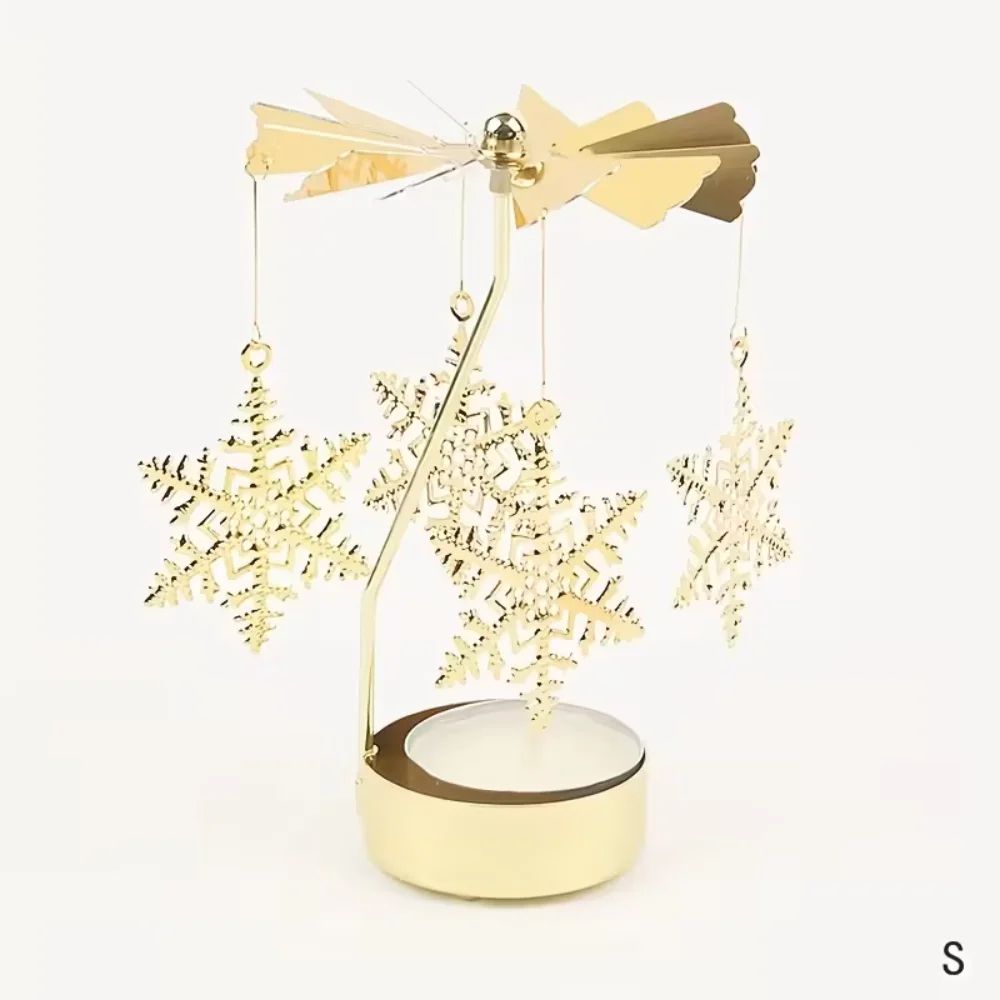 Rotating Christmas Tea Light Candle Holder – Gold Metal Candle Carousel Centerpiece