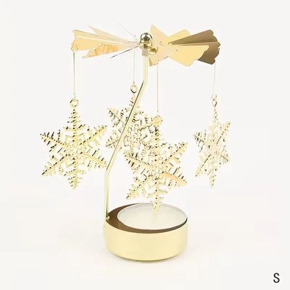 Rotating Christmas Tea Light Candle Holder – Gold Metal Candle Carousel Centerpiece