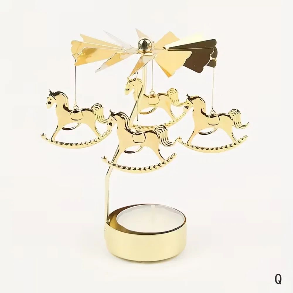 Rotating Christmas Tea Light Candle Holder – Gold Metal Candle Carousel Centerpiece