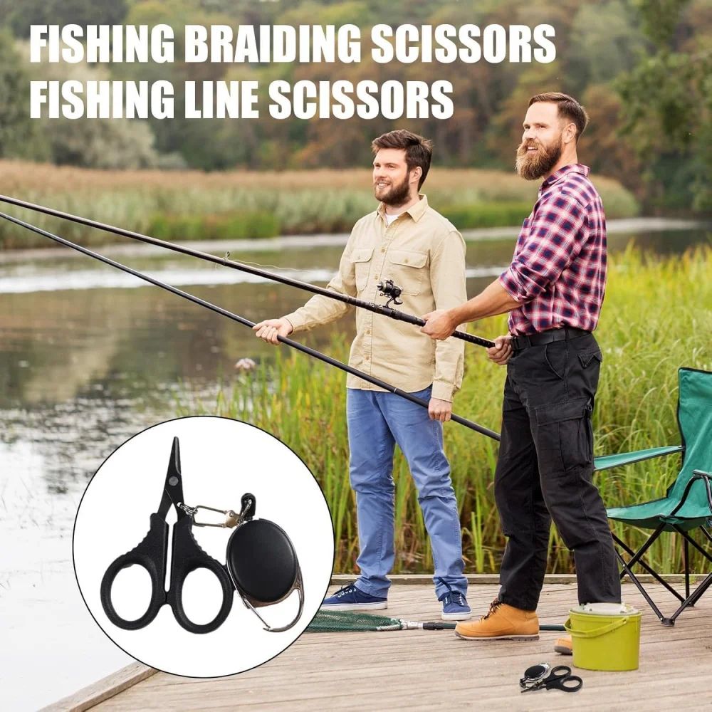 Stainless Steel Braided Line Scissors with Retractable Lanyard – Fast, Clean Fishing Line Cutter for Tackle Boxes