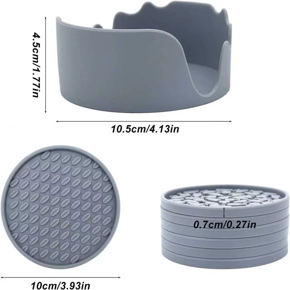 Silicone Coasters with Holder (Set of 6) – Thick, Non-Slip Drink Coasters for Hot & Cold Drinks