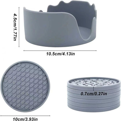 Silicone Coasters with Holder (Set of 6) – Thick, Non-Slip Drink Coasters for Hot & Cold Drinks