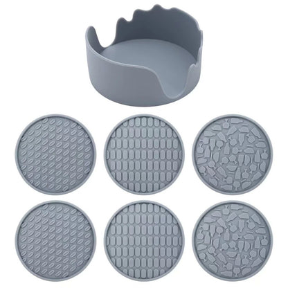 Silicone Coasters with Holder (Set of 6) – Thick, Non-Slip Drink Coasters for Hot & Cold Drinks
