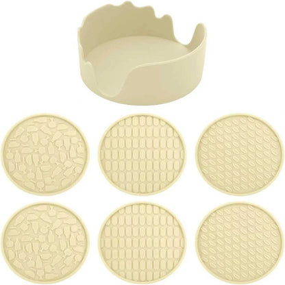Silicone Coasters with Holder (Set of 6) – Thick, Non-Slip Drink Coasters for Hot & Cold Drinks