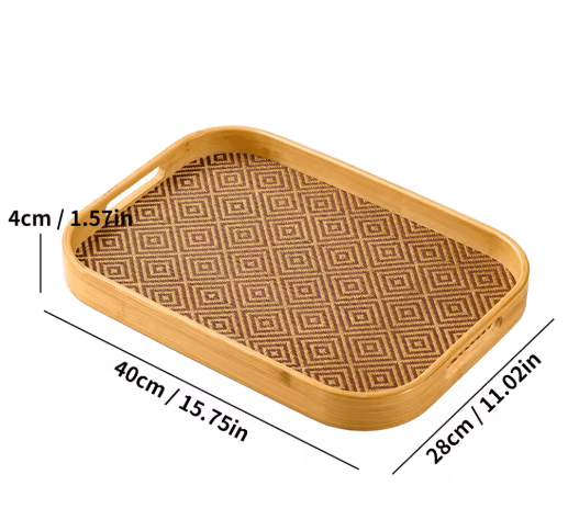 Large Bamboo Serving Tray with Handles Multi Use Home Coffee Table and Outdoor Platter