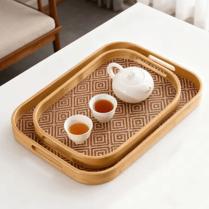 Large Bamboo Serving Tray with Handles Multi Use Home Coffee Table and Outdoor Platter