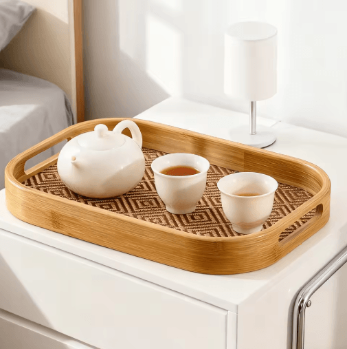 Large Bamboo Serving Tray with Handles Multi Use Home Coffee Table and Outdoor Platter