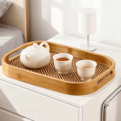 Large Bamboo Serving Tray with Handles Multi Use Home Coffee Table and Outdoor Platter