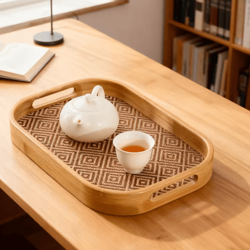 Large Bamboo Serving Tray with Handles Multi Use Home Coffee Table and Outdoor Platter